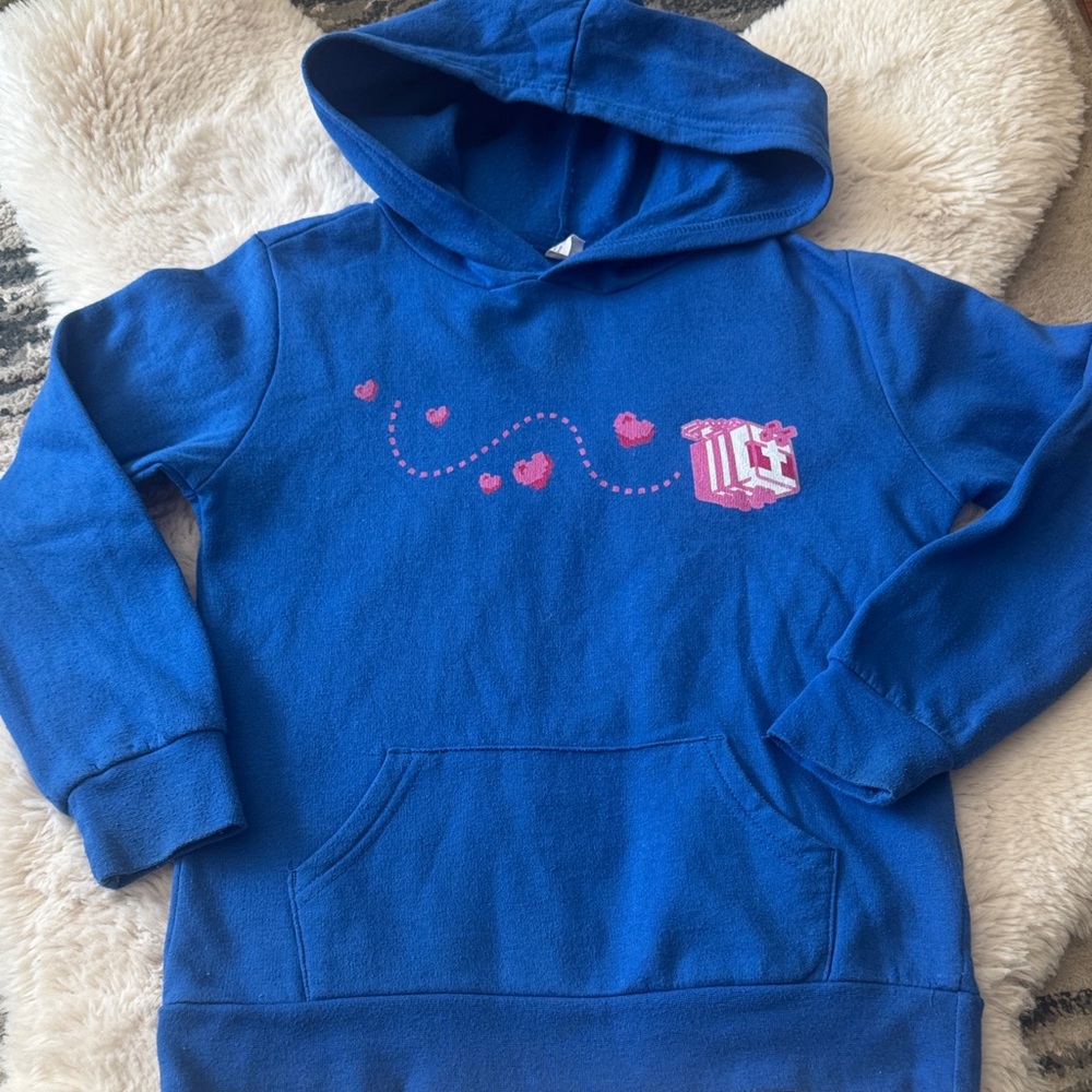Minecraft Boys XS Blue Hooded Sweatshirt with Pink Heart Accent